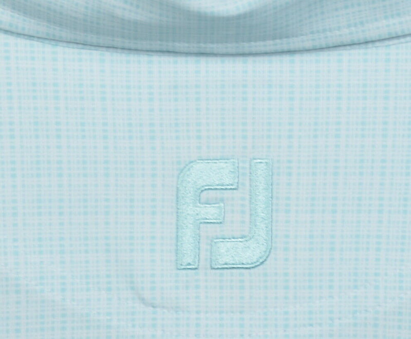 FootJoy Men's XL Light Blue Plaid FJ Golf Wicking Performance Polo Shirt