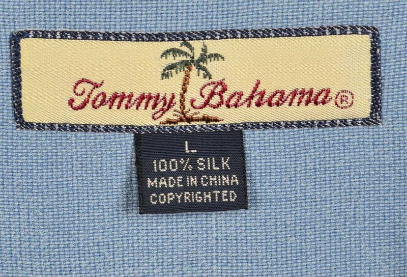 Tommy Bahama Men's Large Cigar Club Blue Silk Girl Embroidered Hawaiian Shirt