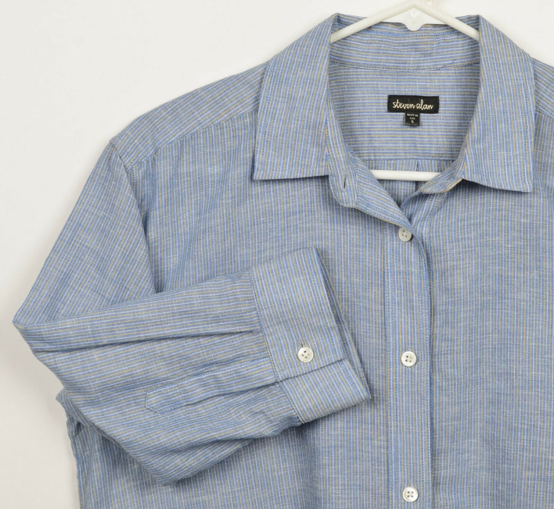 Steven Alan Women's Small Cotton Linen Blend Blue Striped USA Button-Front Shirt