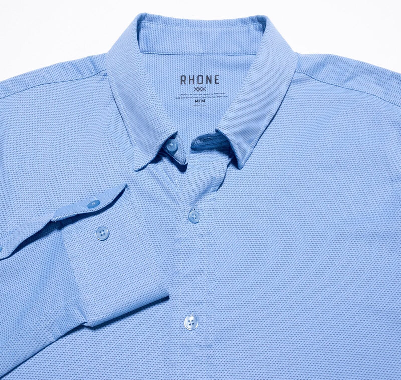 Rhone Commuter Shirt Men's Medium Button-Up Light Blue Nylon Wicking Athleisure