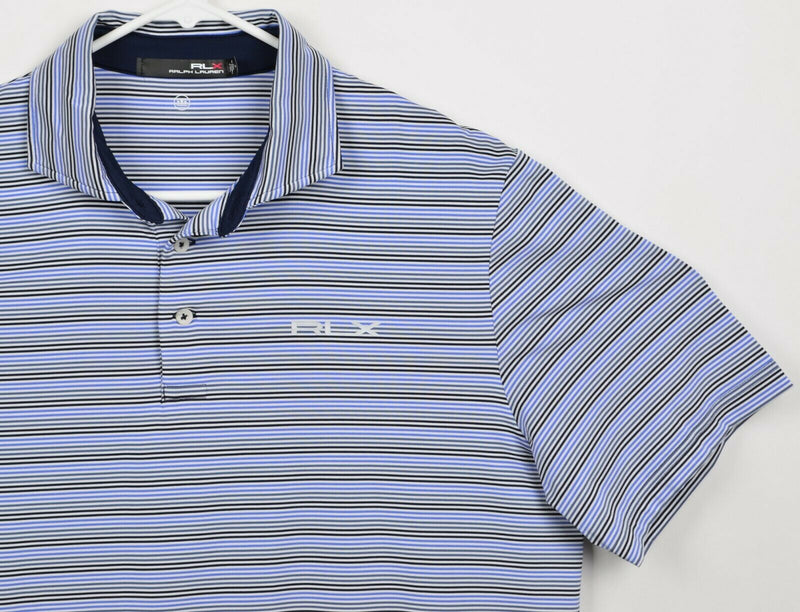 RLX Ralph Lauren Men's Sz Medium Wicking Blue Black Striped Golf Polo Shirt