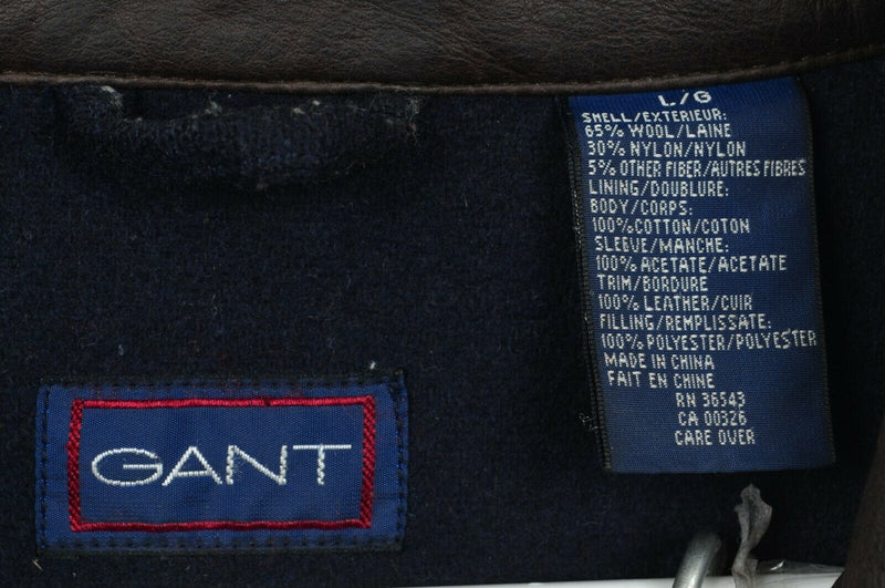 Vintage GANT Men's Large Wool Leather Navy Blue "Wool Park Avenue" Heavy Jacket