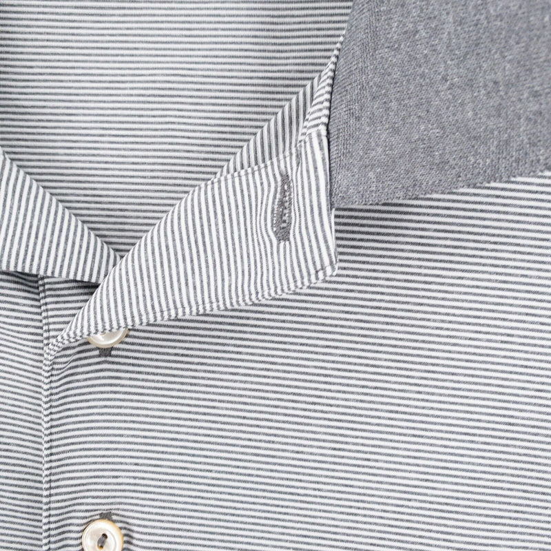Peter Millar Summer Comfort Large Men's Golf Polo Shirt Gray Striped Wicking