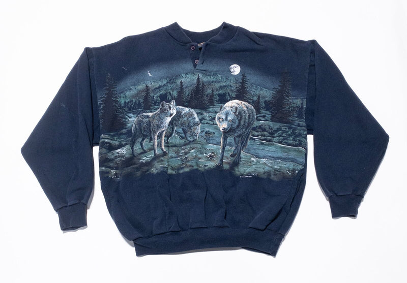 Vintage Art Unlimited Sweatshirt Mens XL 90s Wolf All Over Irwin Grandpa AU Gold