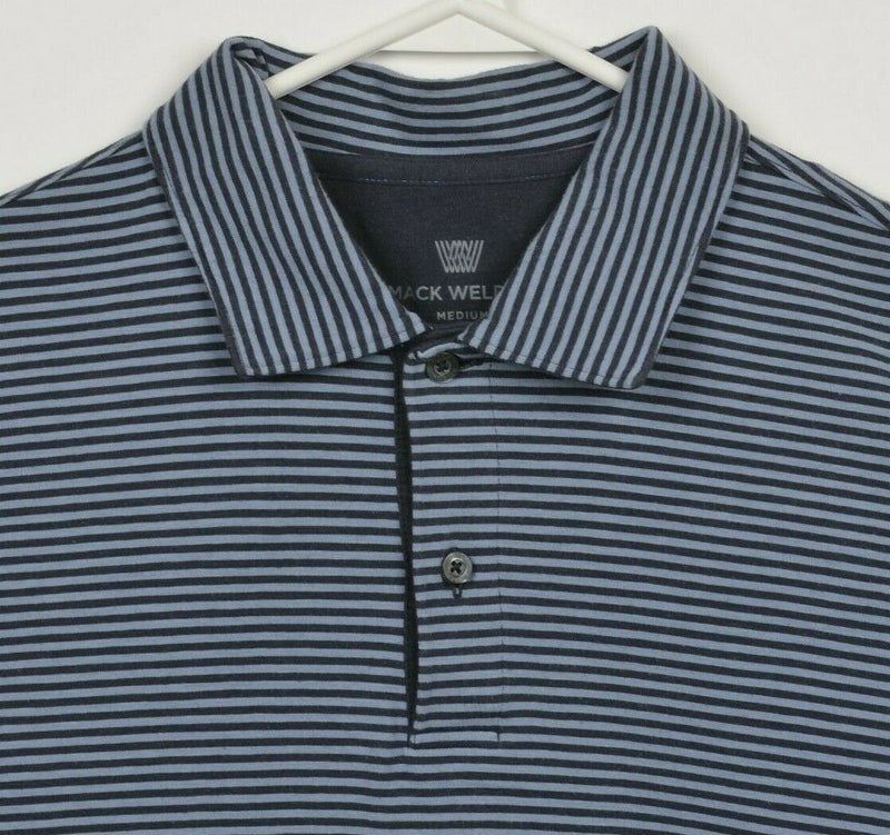 Mack Weldon Men's Medium Blue Striped Pima Cotton Blend Luxury Polo Shirt