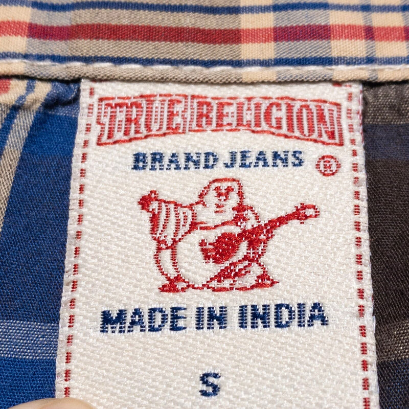 True Religion Pearl Snap Shirt Men's Small Brown Plaid Western Rockabilly Logo