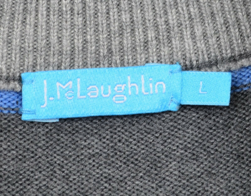 J. McLaughlin Men's Large Gray Blue Striped Cotton Modal Blend 1/4 Zip Sweater