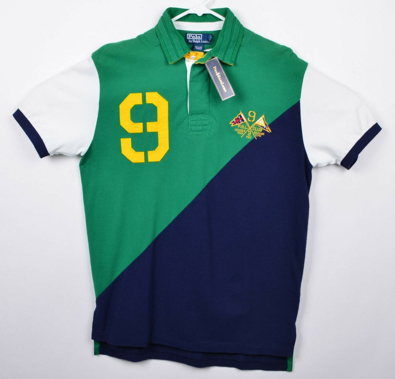 Polo Ralph Lauren Men's Sz Medium Yacht Colorblock Embroidered Green Rugby Shirt