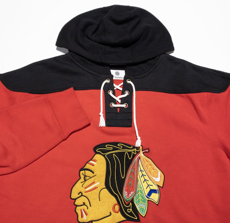 Chicago Blackhawks Hoodie Men's XL Fanatics Pullover Sweatshirt Red NHL Lace-Up