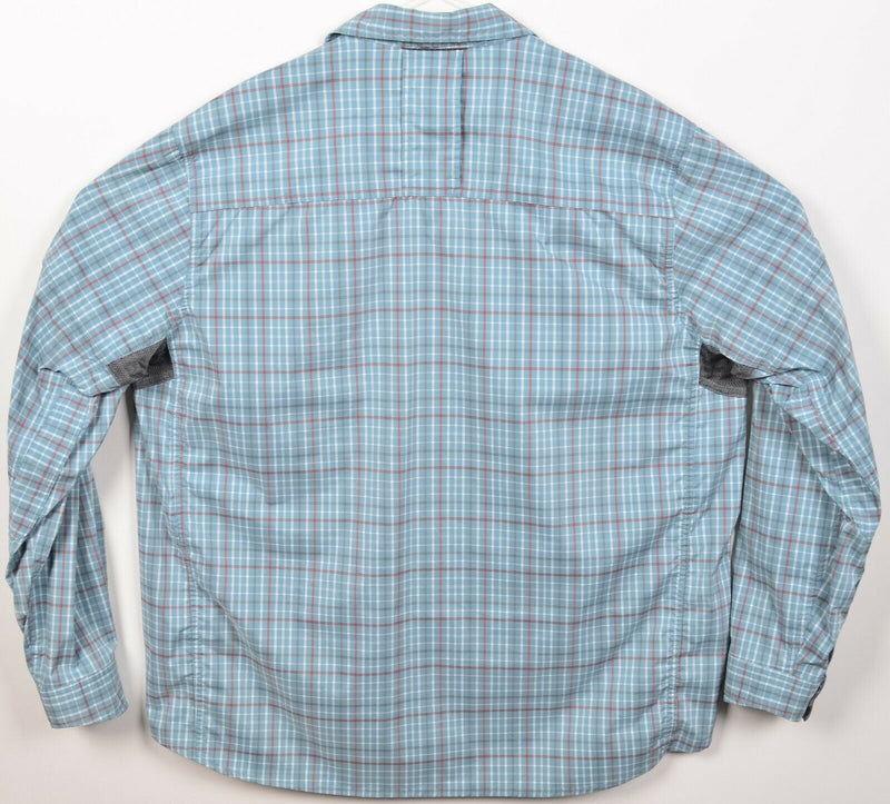 REI Men's XL Vented Blue Plaid Check Hiking Travel Wicking Button-Front Shirt