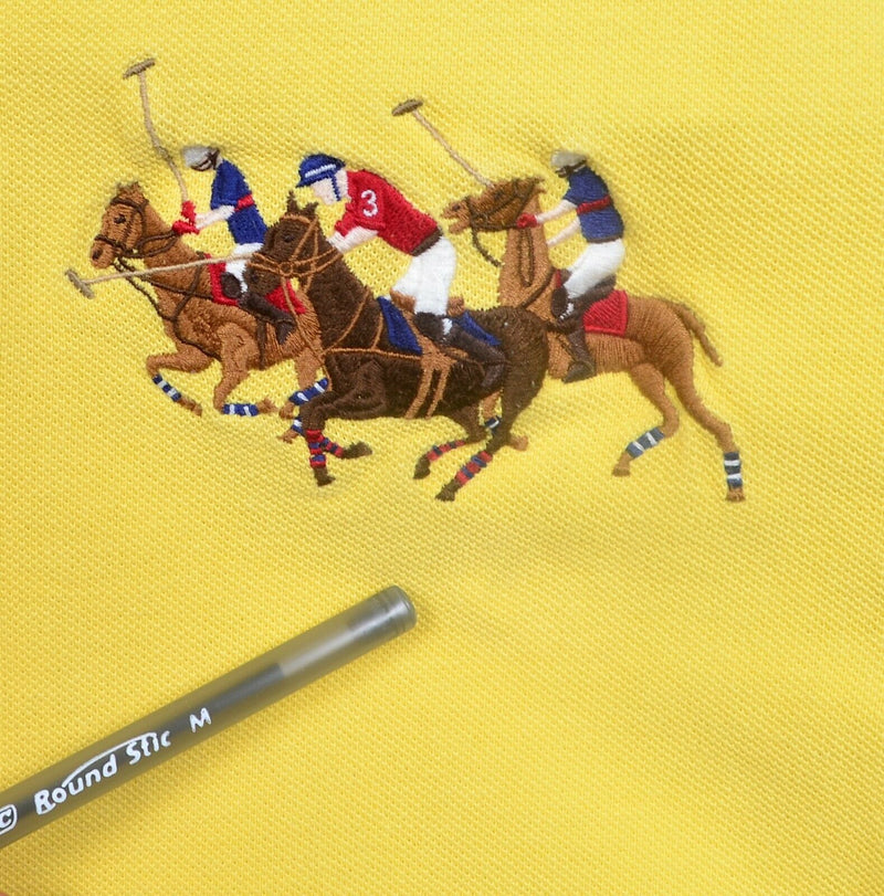 Polo Ralph Lauren Men's Large Big Pony Equestrian Horses Yellow Polo Shirt