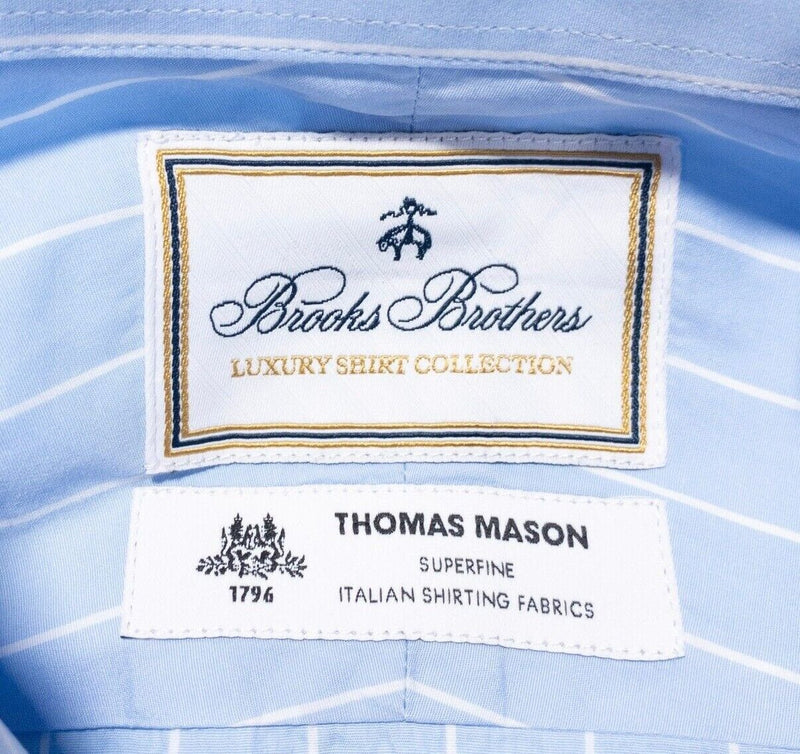 Brooks Brothers Thomas Mason 16-33 Regent Fit Men Luxury Dress Shirt Blue Stripe