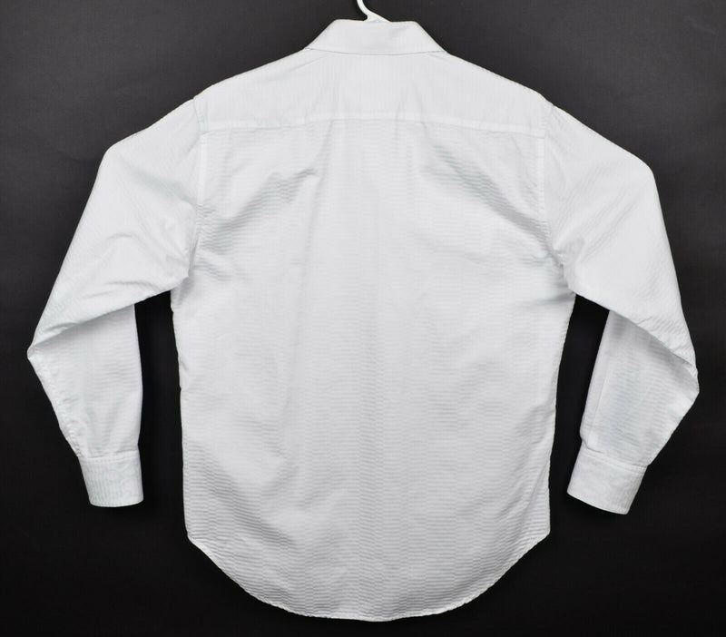 Robert Graham Men's Sz Medium Flip Cuff White Textured Dress Shirt