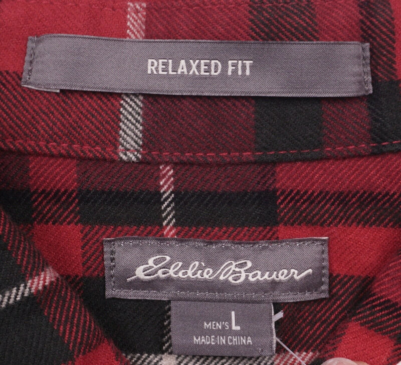 Eddie Bauer Men's Large Relaxed Fit Flannel Crimson Red Button-Down Shirt