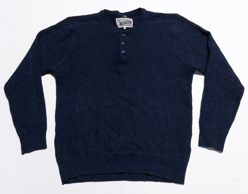 Schott Bros. Sweater Men's Large Wool Henley Pullover Navy Blue Waffle-Knit
