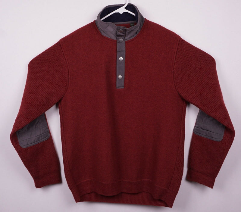 Orvis Men's Sz Medium 100% Wool Red Padded Elbow Snap Pullover Sweater