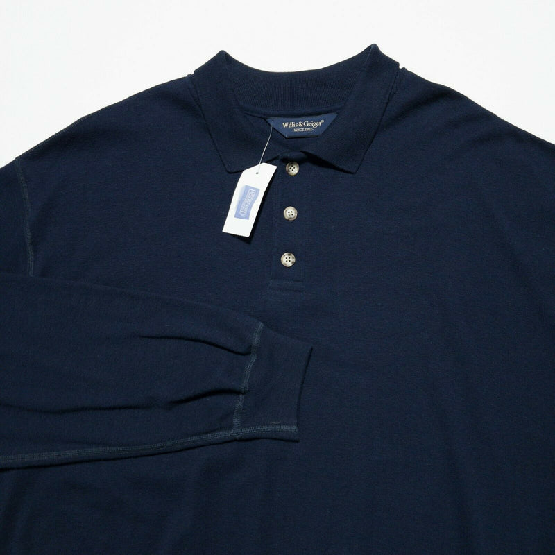 Willis & Geiger Outfitters Men's XL Cotton Wool Blend Solid Navy Blue Polo Shirt