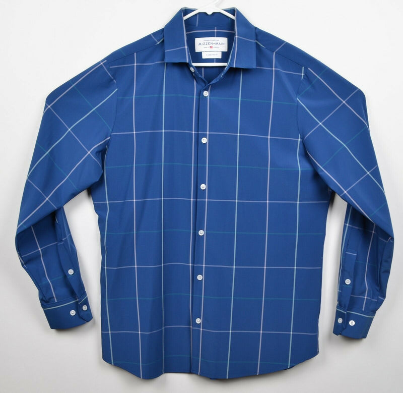 Mizzen+Main Men's XL Trim Fit Blue Windowpane Check Leeward Performance Shirt