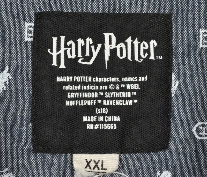 Harry Potter Men's 2XL Gryffindor Slytherin Logo Gray Button-Front Shirt