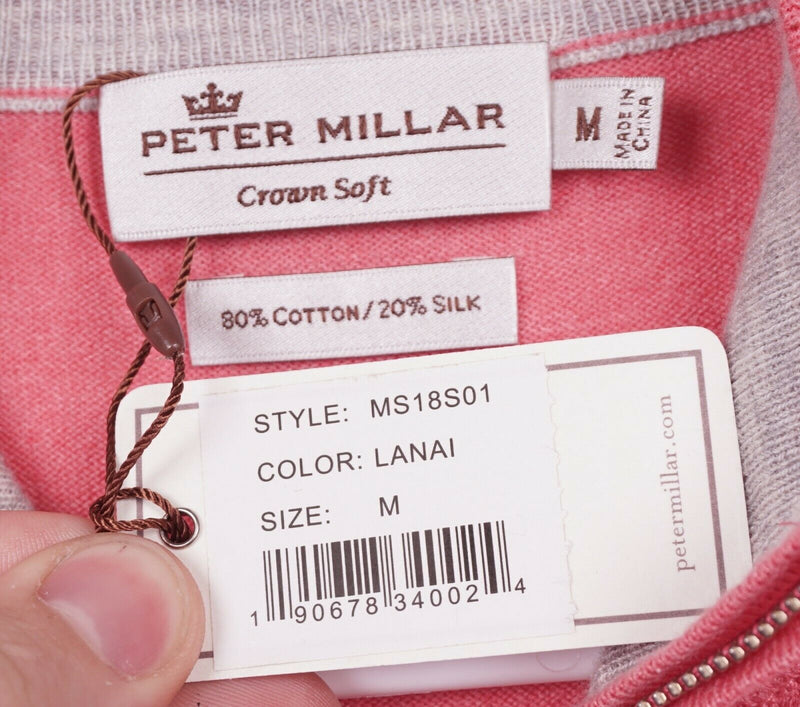 Peter Millar Crown Soft Men's Medium Pink Cotton Silk Blend 1/4 Zip Sweater