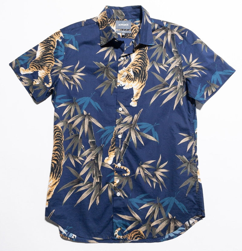 Bonobos Tiger Shirt Men's Medium Button-Up Blue Floral Bamboo Hawaiian