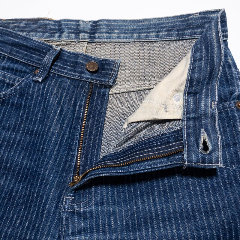 Vintage Levi's Pinstripe Jeans Men's 30x32 Denim Pants 70s Leather Patch SF 207