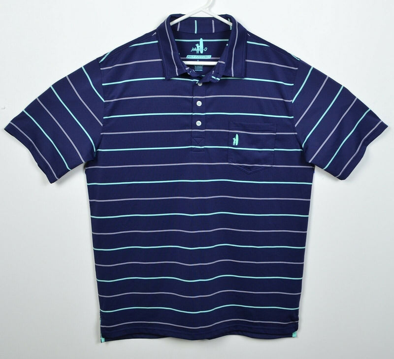 Johnnie-O Prep-Formance Men's Large Navy Aqua Stripe Wicking Golf Polo Shirt