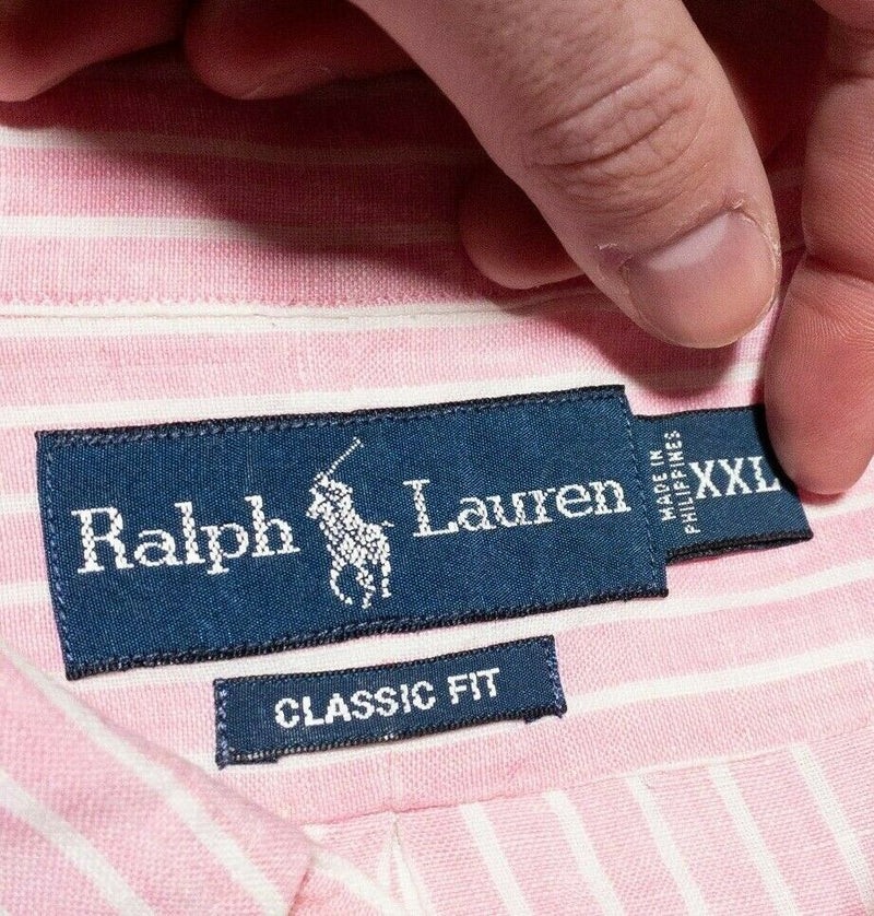 Polo Ralph Lauren 100% Linen Pink Striped Button-Down Shirt Men 2XL Classic Fit