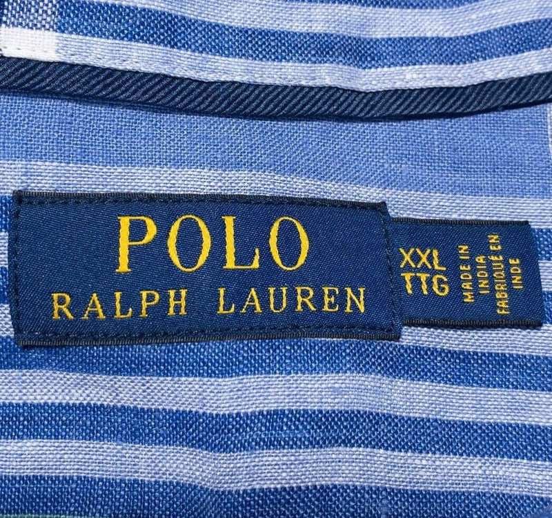 Polo Ralph Lauren Linen Shirt XXL Men's Blue Green Plaid Long Sleeve Button 2XL