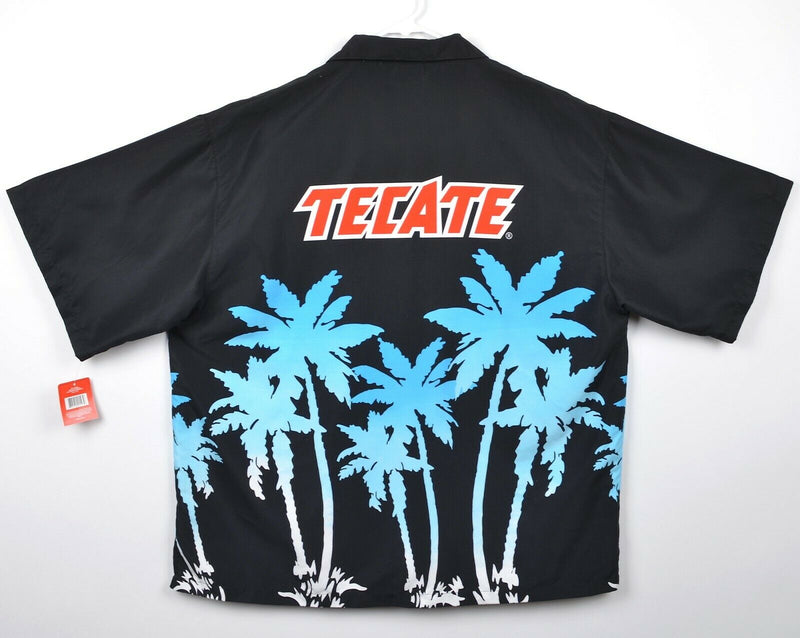Tecate Beer Men's Sz 2XL Floral Palm Tree Black Aqua Hawaiian Camp Shirt