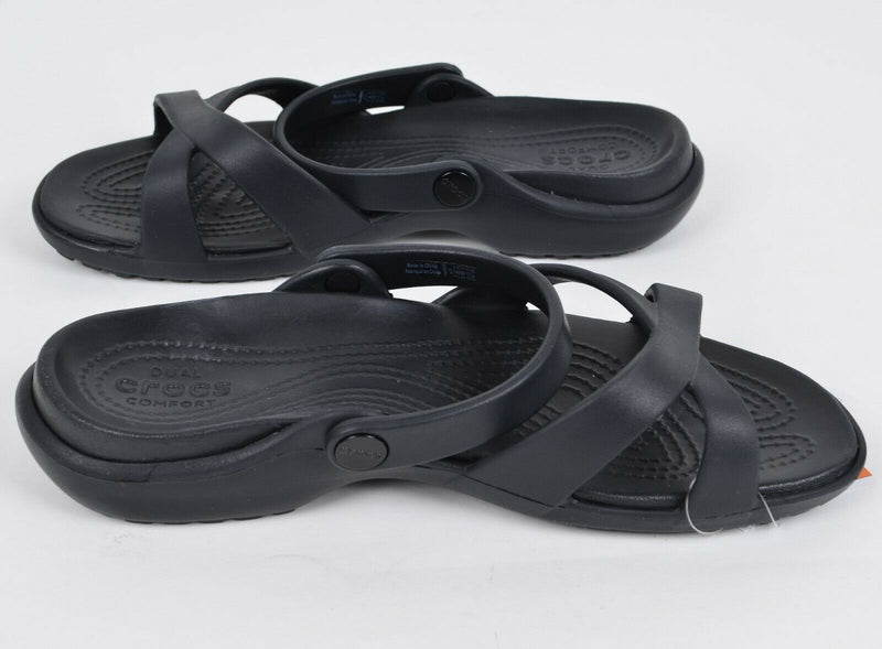 Crocs Women's US 10 Relaxed Fit Meleen Cross-Band Black Slip-On Sandal