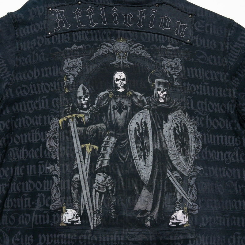 Affliction Reaper Knights Crest Men's 3XL Rivet Distressed Zip Hooded Sweatshirt