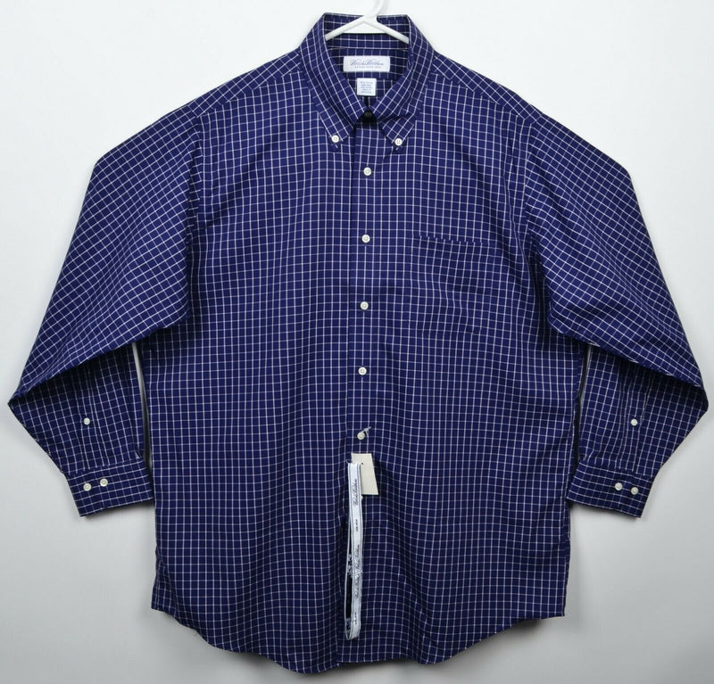 Brooks Brothers Men's 16.5 32/33 Navy Blue Check Non-Iron Button-Down Shirt