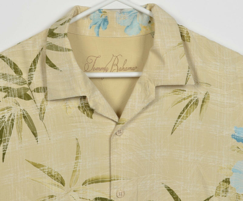 Tommy Bahama Men's 2XL 100% Silk Light Yellow Floral Hawaiian Aloha Camp Shirt
