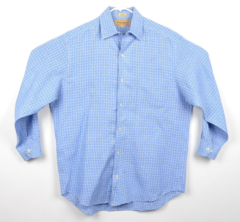 Paul Stuart Men's Sz Medium 100% Linen "Cooper" Blue Plaid Made in Italy Shirt