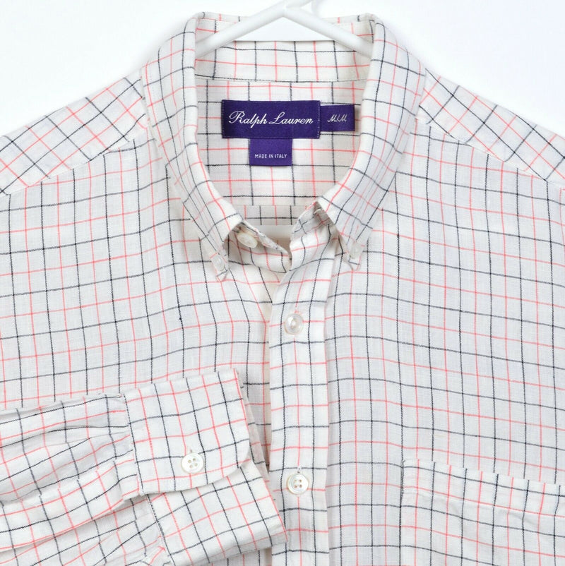 Ralph Lauren Purple Label Men's Medium 100% Linen White Check Button-Down Shirt