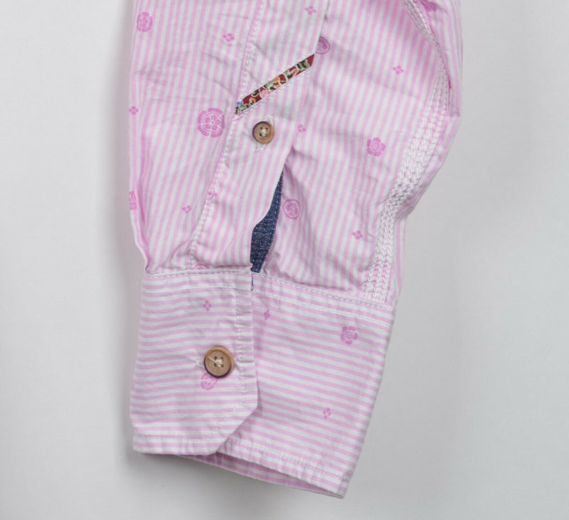 Robert Graham Men Medium Tailored Fit Pink Striped Geometric Button-Front Shirt