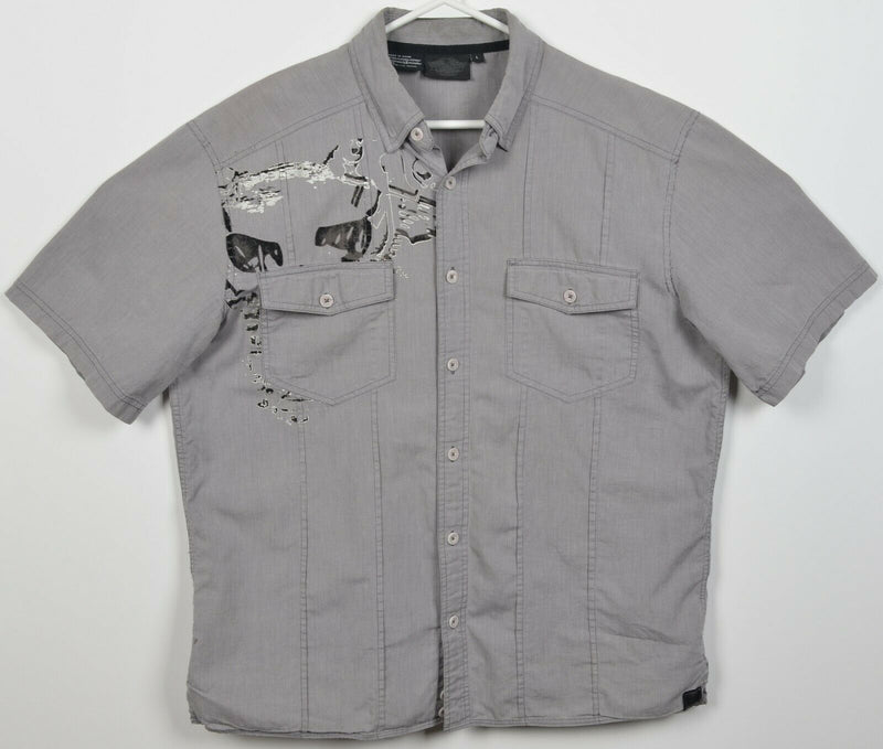 Harley-Davidson Men's Large Skull Gray Pinstripe Garage Mechanic Biker Shirt