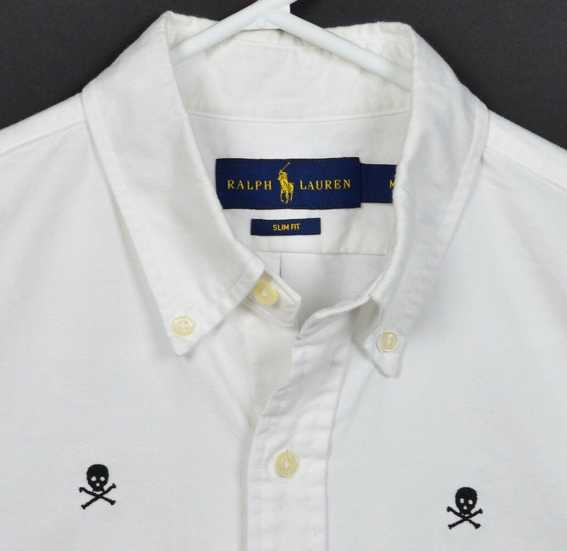 Polo Ralph Lauren Men's Medium Slim Fit Crossbones White Button-Down Shirt