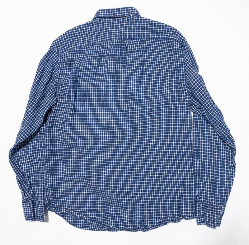 J. Crew Irish Linen Shirt Medium Slim Fit Men Long Sleeve Blue Check Button-Down