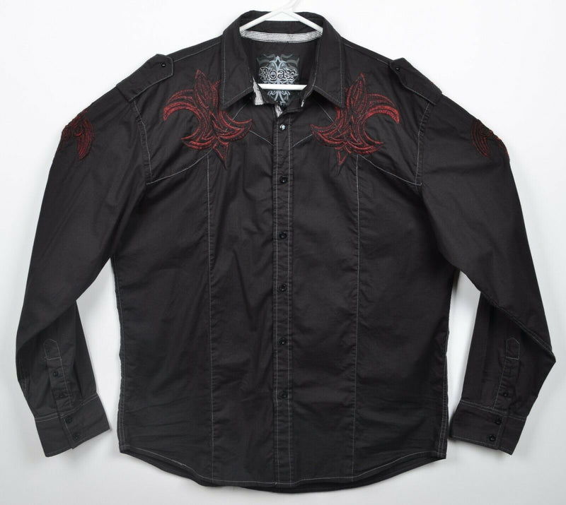 Roar Men's XL Embroidered Cross Tribal Cotton Spandex L/S Button-Front Shirt