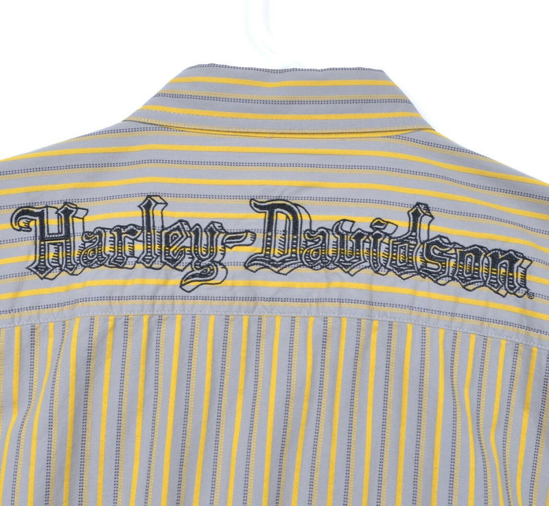 Harley-Davidson Men's Sz Large Gray Yellow Striped Garage Mechanic Biker Shirt