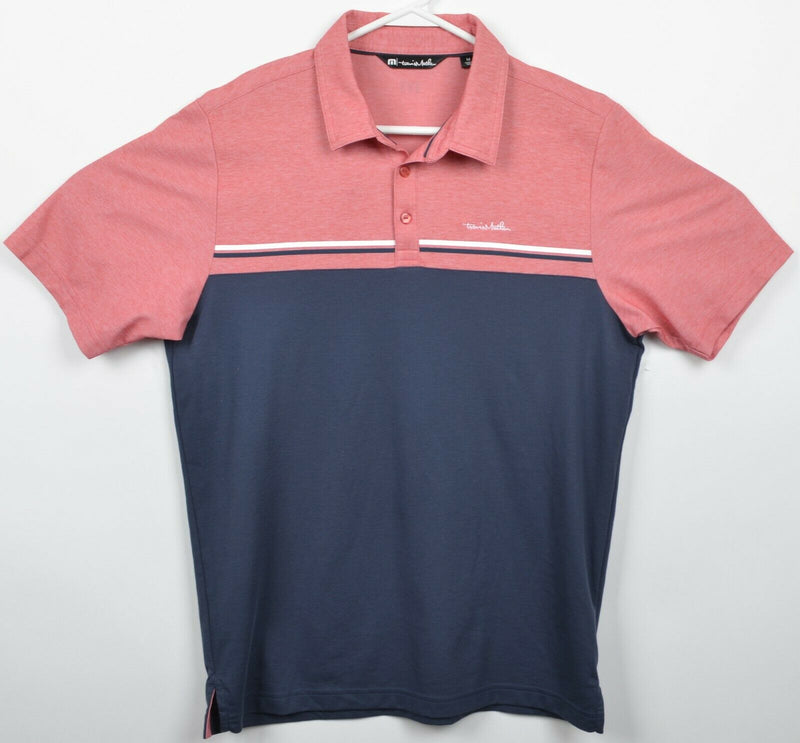 Travis Mathew Men's Medium Red Navy Blue Striped Two-Tone Golf Polo Shirt