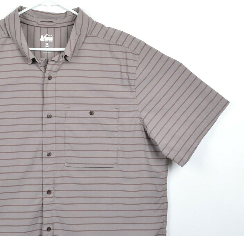 REI Co-Op Men's Sz XL Nylon Tencel Blend Brown Striped Hiking Outdoor Shirt
