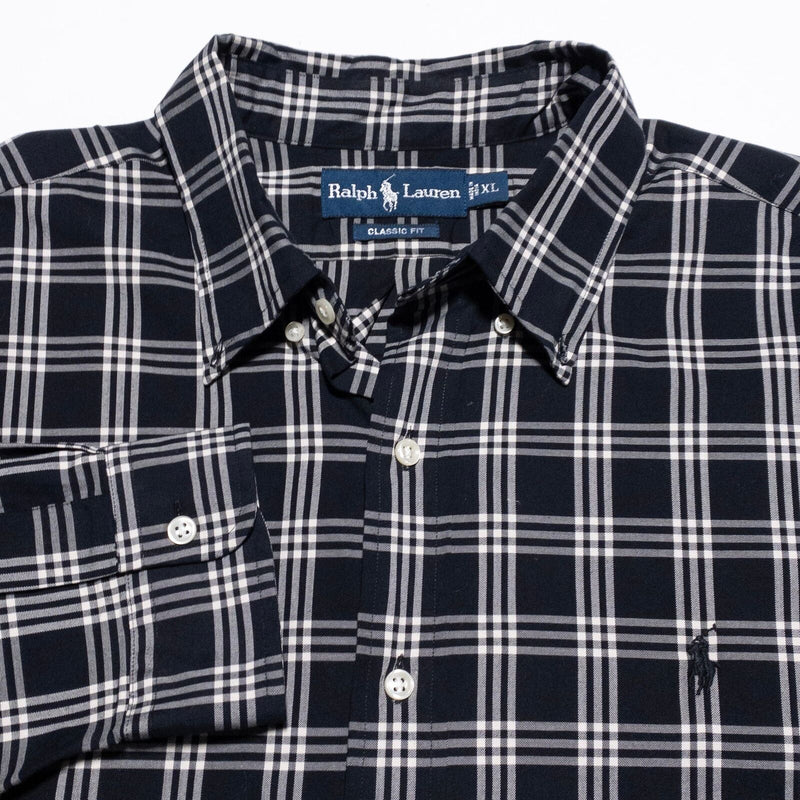 Polo Ralph Lauren Shirt Men's XL Classic Fit Button-Down Black Plaid Long Sleeve