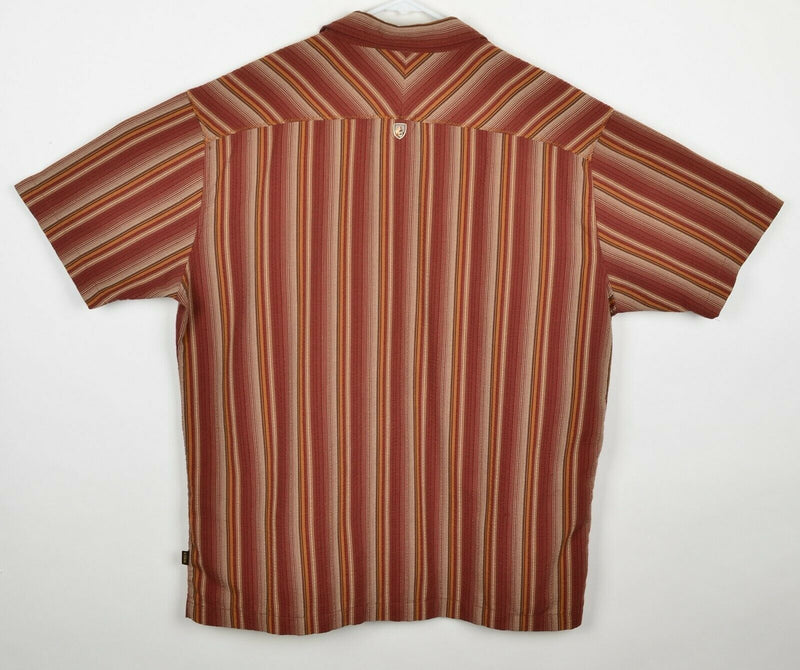 Kuhl Men's Sz Medium Seersucker Red Orange Striped Hiking Outdoors Shirt