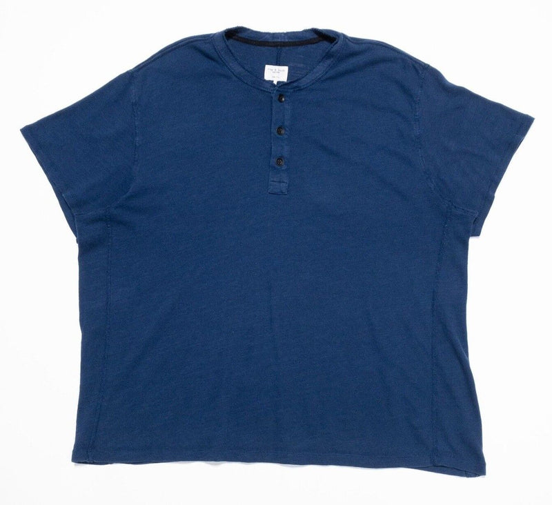 rag & bone Henley Shirt 2XL Men's Blue 3-Button Short Sleeve Designer