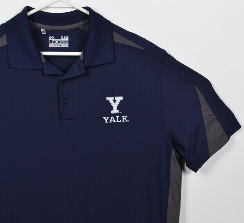 Yale University Men's Large Under Armour Navy Blue Wicking HeatGear Polo Shirt