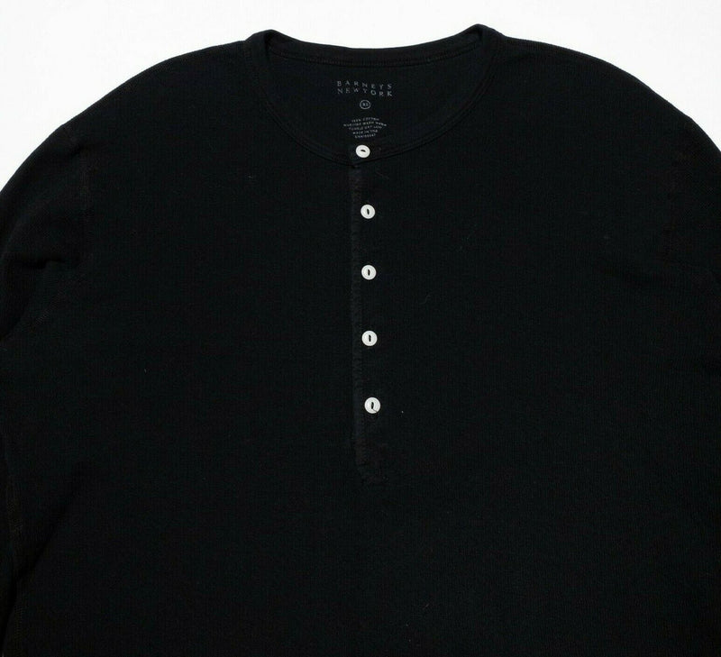 Barneys New York Henley Men's XS 5-Button Shirt Long Sleeve Solid Black USA Made