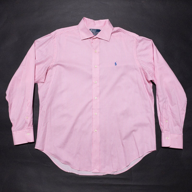 Polo Ralph Lauren Dress Shirt Men's Large Pink Striped Stanton Preppy Business